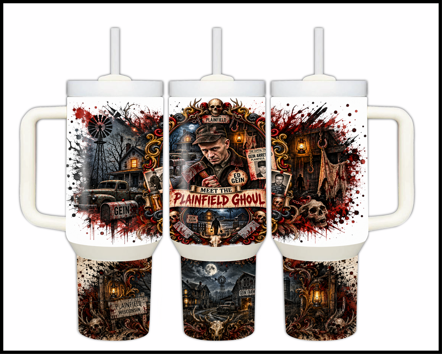 Sinister Sips - Ed Gein (The Plainfield Ghoul) Big Guzzler Stainless Steel Tumbler (1115)