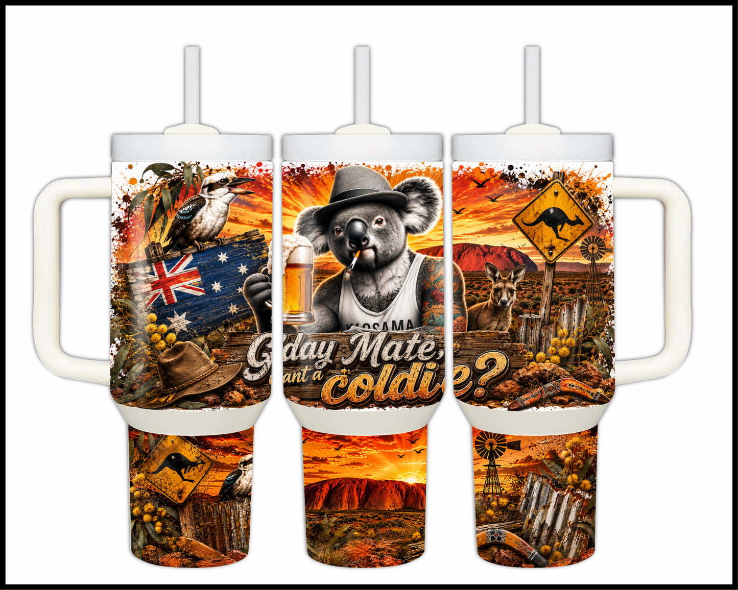 G'Day Mate Want A Coldie Big Guzzler Stainless Steel Tumbler (1128)