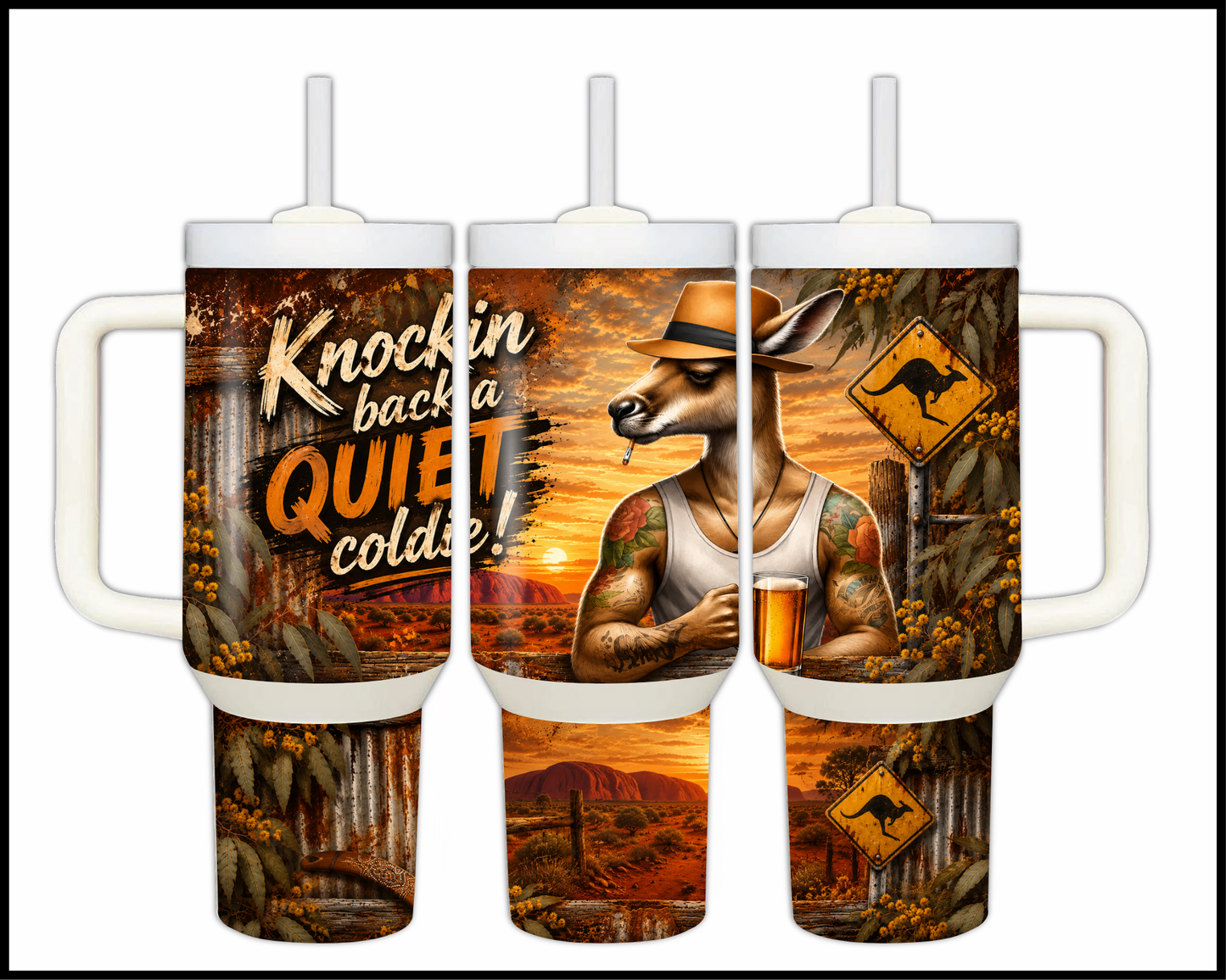 Knockin Back A Quiet Coldie Big Guzzler Stainless Steel Tumbler (1129)