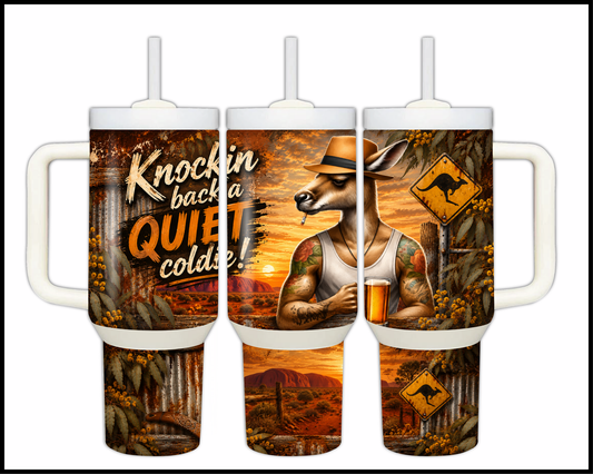Knockin Back A Quiet Coldie Big Guzzler Stainless Steel Tumbler (1129)