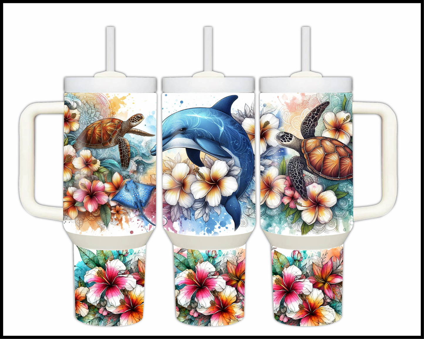 Dreamy Deep Sea Dolphin Stainless Steel Big 40oz Tumbler (118)