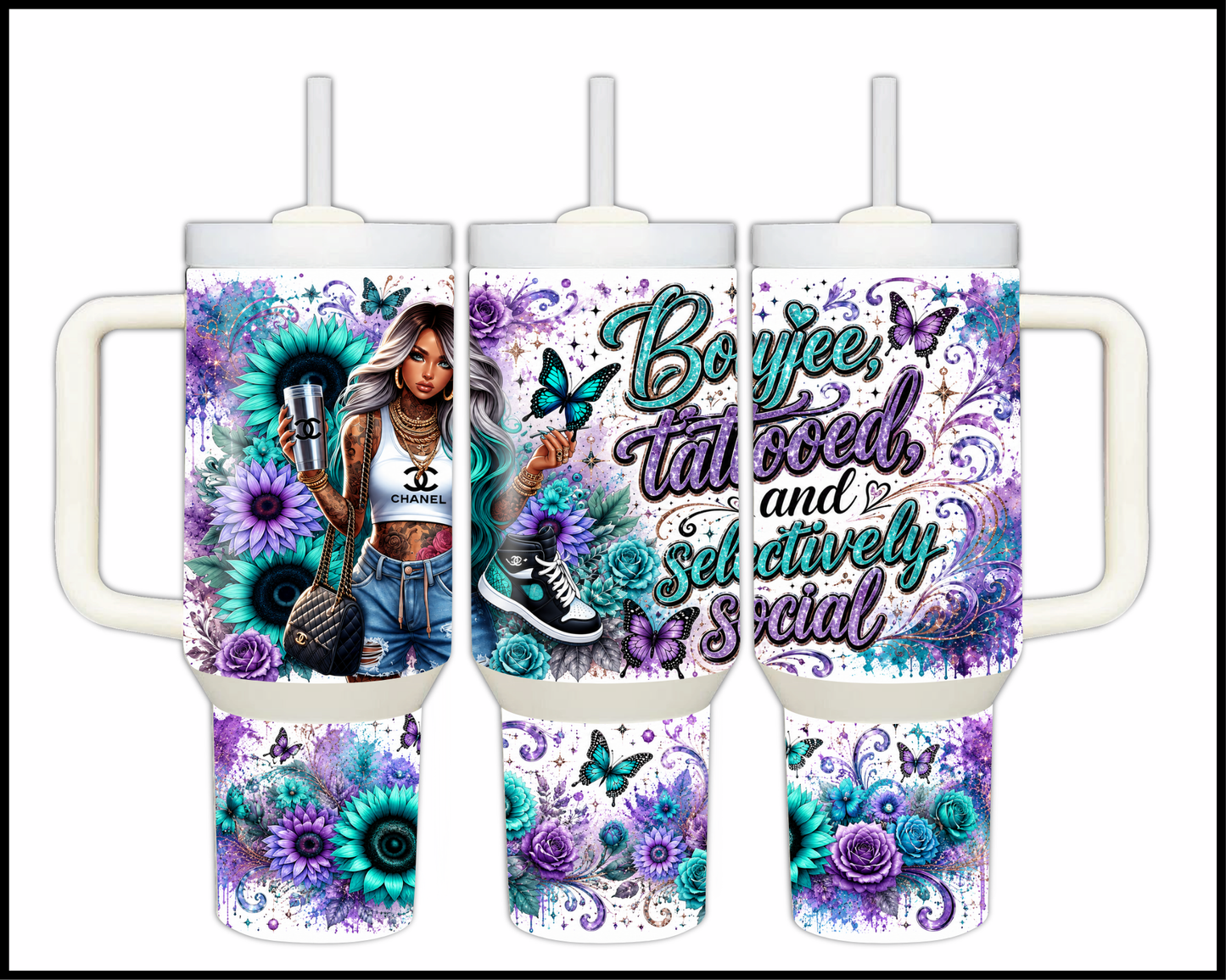 Boujee Tattooed & Selectively Social Big Guzzler Stainless Steel Tumbler (1197)
