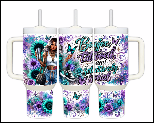 Boujee Tattooed & Selectively Social Big Guzzler Stainless Steel Tumbler (1197)