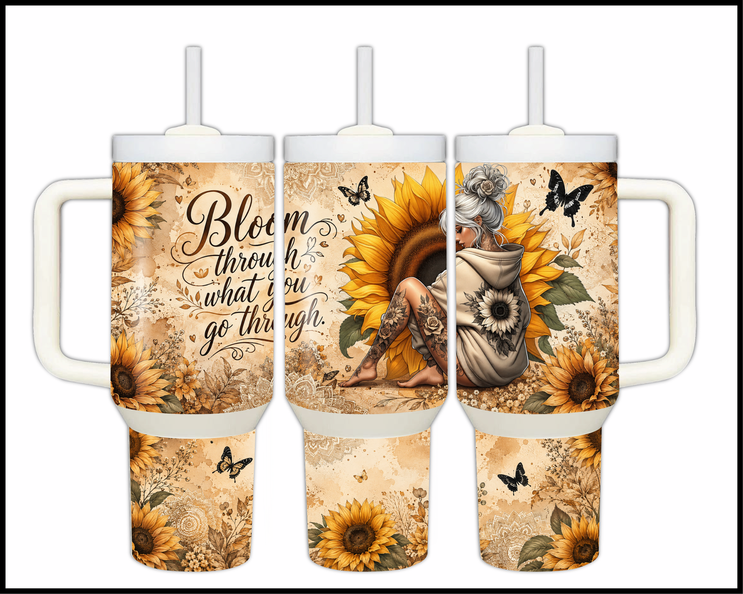 Bloom Through What You Go Through Big Guzzler Stainless Steel Tumbler (1014)