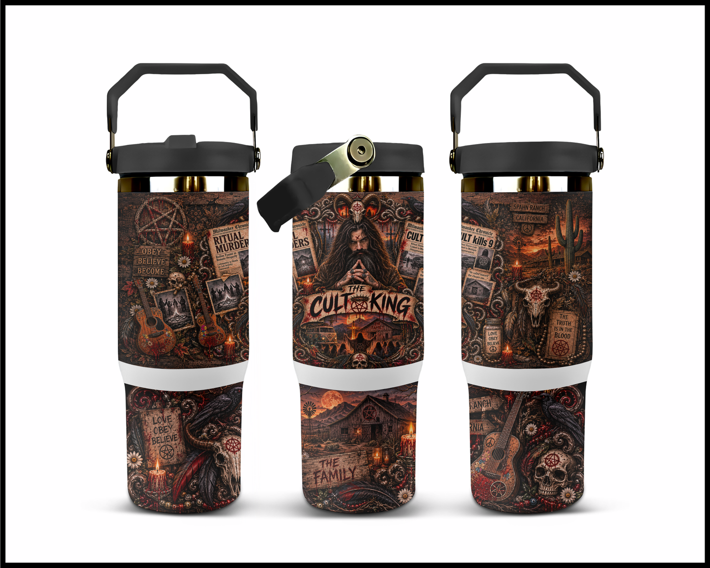 Sinister Sips - Charles Manson (The Cult King) Big Guzzler Stainless Steel Tumbler (1114)