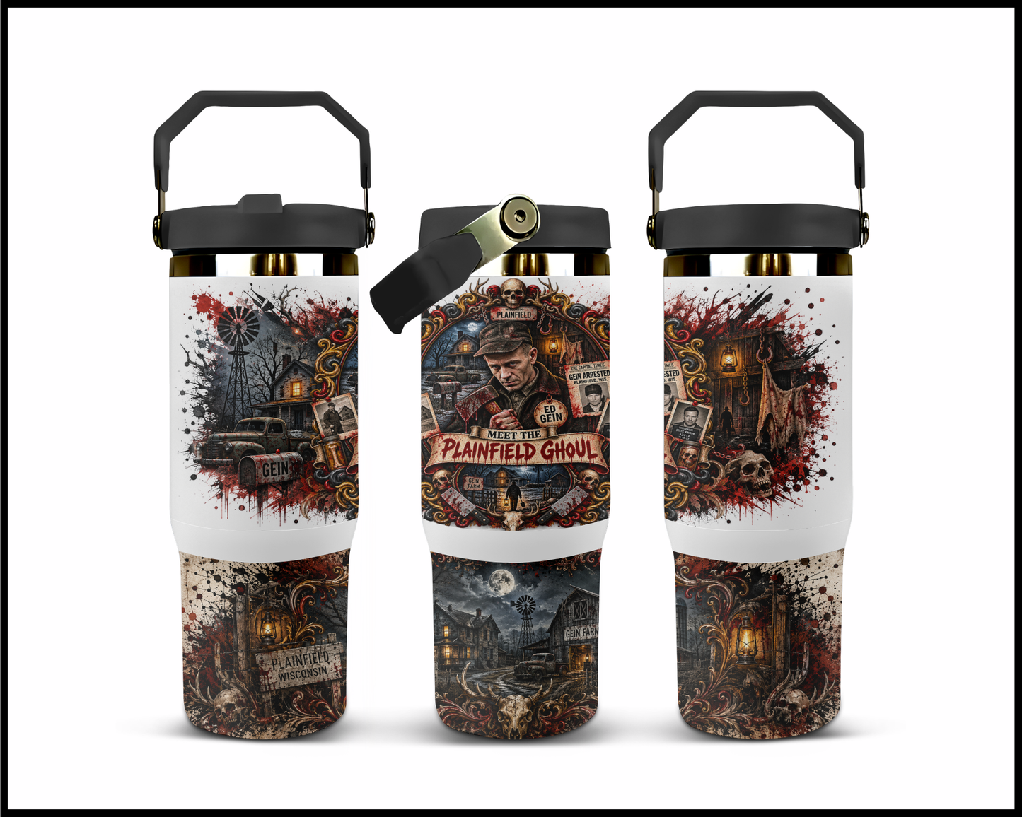 Sinister Sips - Ed Gein (The Plainfield Ghoul) Big Guzzler Stainless Steel Tumbler (1115)