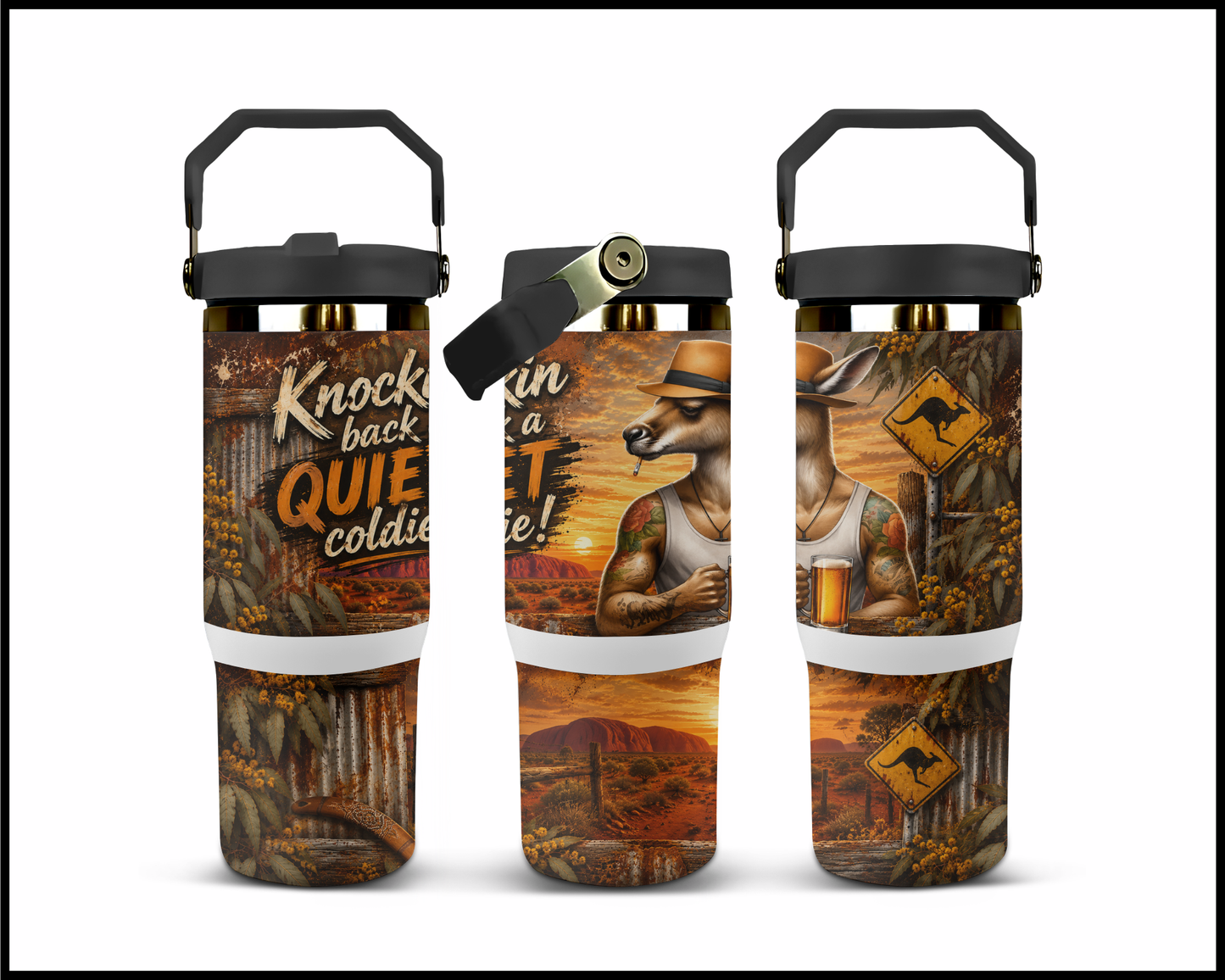 Knockin Back A Quiet Coldie Big Guzzler Stainless Steel Tumbler (1129)
